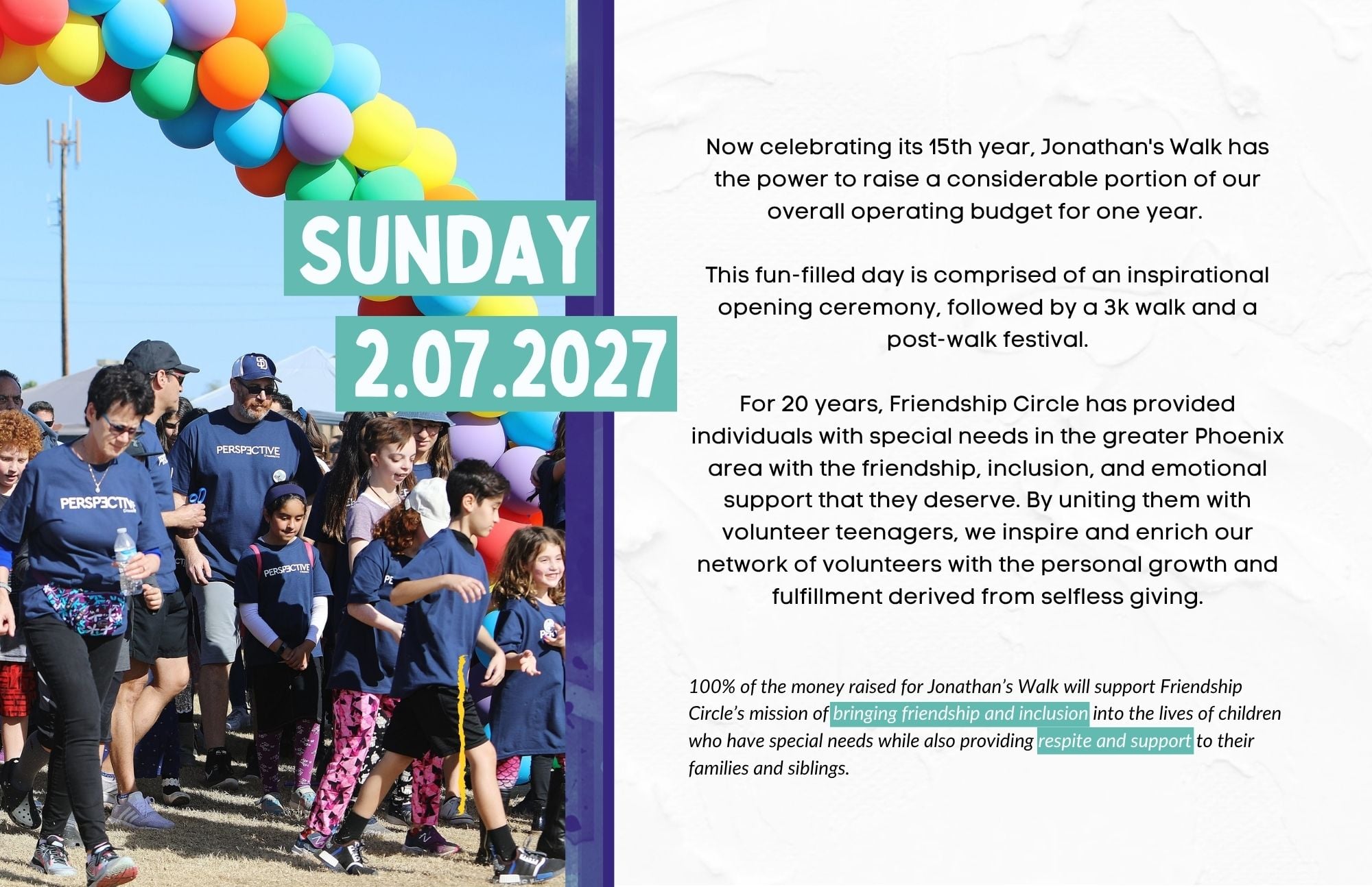 Jonathan's Walk 2027 sponsorship packet, page 2.