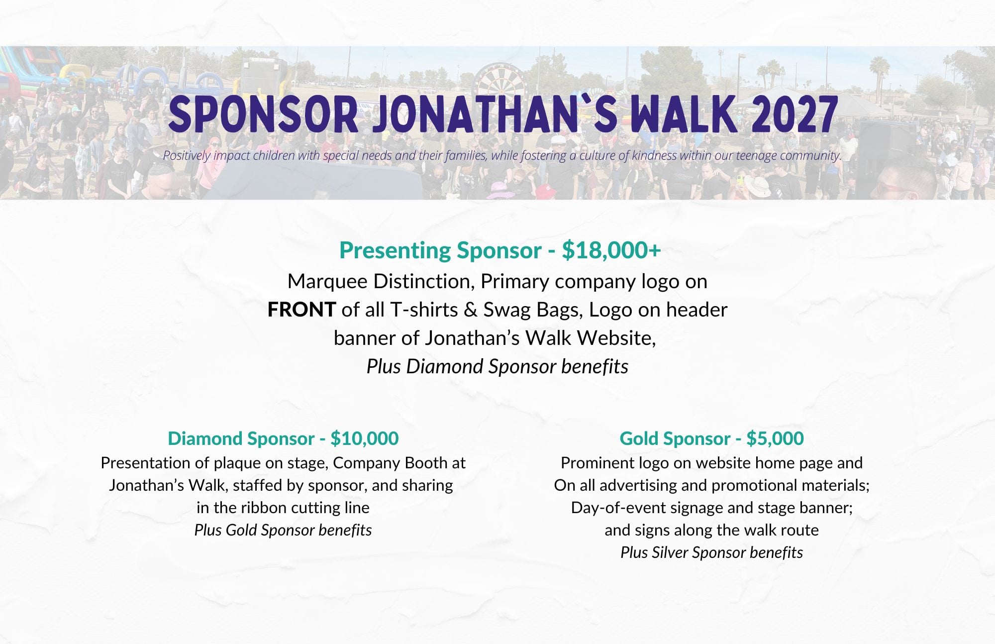 Jonathan's Walk 2027 sponsorship packet, page 8.